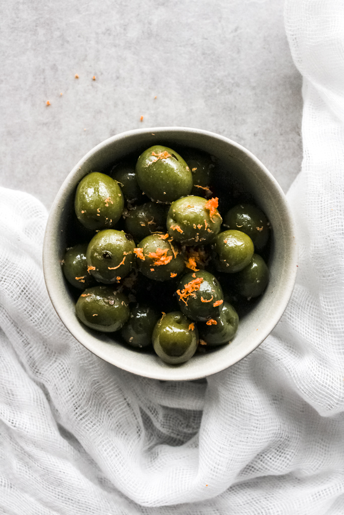 Warm Marinated Olives with Orange and Rosemary